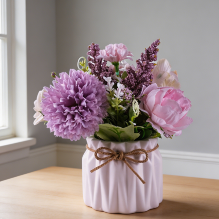 Purple Hydrangea Ceramic Vase, Artificial Desktop Ornament